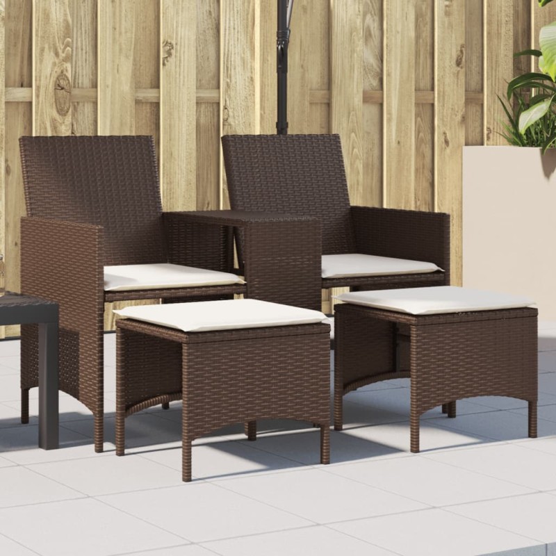 Sofá de jardim de 2 lugares com mesa e bancos vime PE castanho-Sofás para exterior-Home Retail