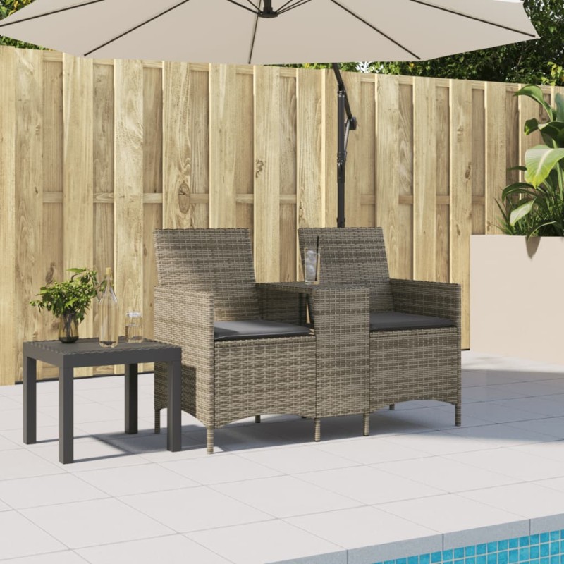 Sofá de jardim c/ mesa e almofadões 2 lugares vime PE cinzento-Sofás para exterior-Home Retail