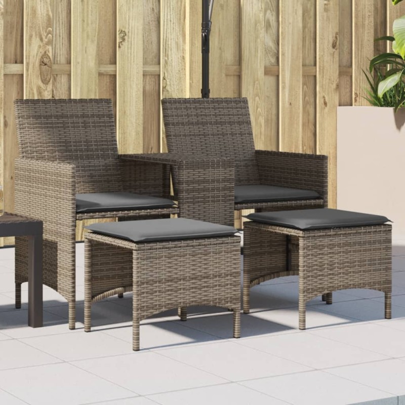 Sofá de jardim de 2 lugares com mesa e bancos vime PE cinzento-Sofás para exterior-Home Retail