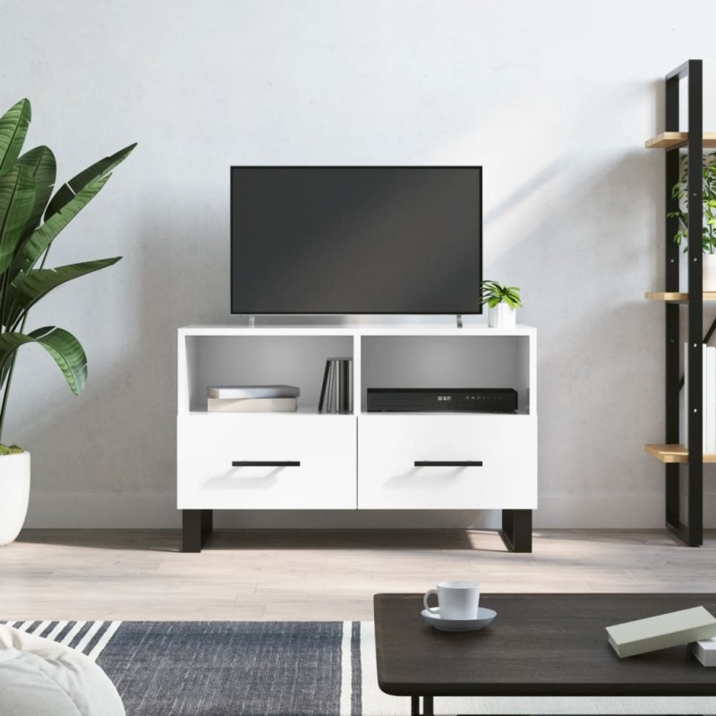 Móvel de TV 80x36x50 cm derivados de madeira branco brilhante-Móveis de TV-Home Retail