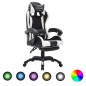 Cadeira estilo corrida luzes LED RGB couro artif. branco/preto