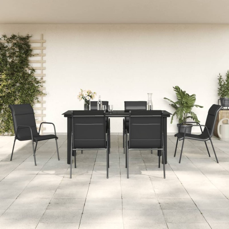 7 pcs conjunto de jantar para jardim aço e textilene preto-Conjuntos de jardim-Home Retail