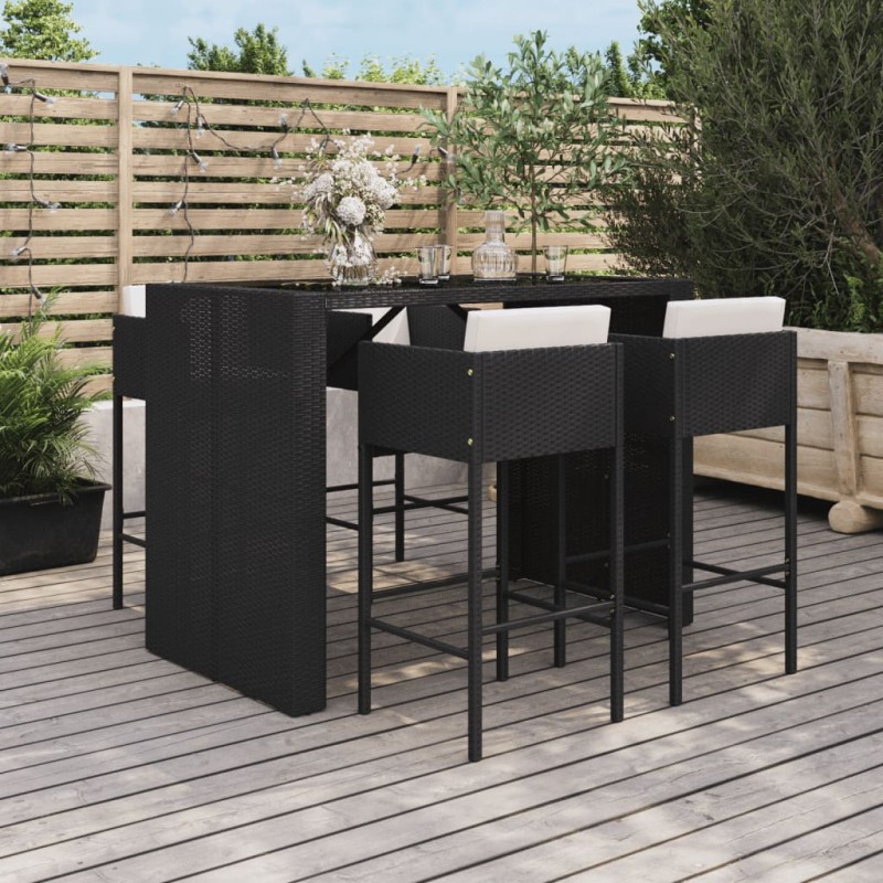 5 pcs conjunto de bar p/ jardim c/ almofadões vime PE preto-Conjuntos de jardim-Home Retail