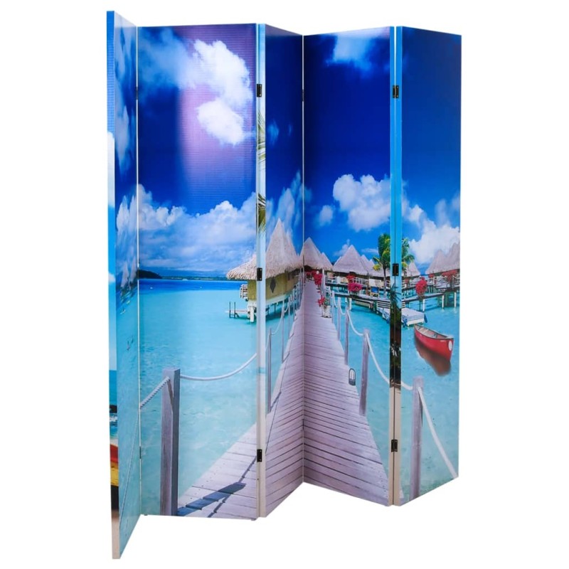 Biombo dobrável com estampa de praia 200x170 cm-Biombos-Home Retail