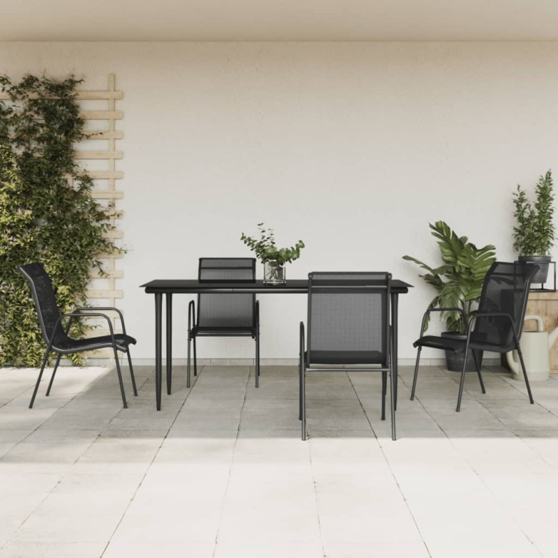 5 pcs conjunto de jantar para jardim aço e textilene preto-Conjuntos de jardim-Home Retail