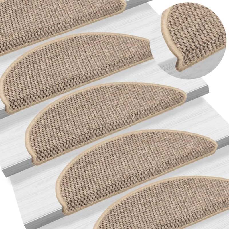 Tapetes escada adesivos aspeto sisal 15 pcs 56x17x3 bege-escuro-Tapetes antiderrapantes para degraus-Home Retail