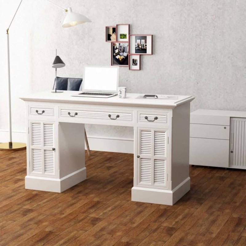 Secretária de base dupla estilo pedestal 140x48x80 cm branco-Escrivaninhas-Home Retail