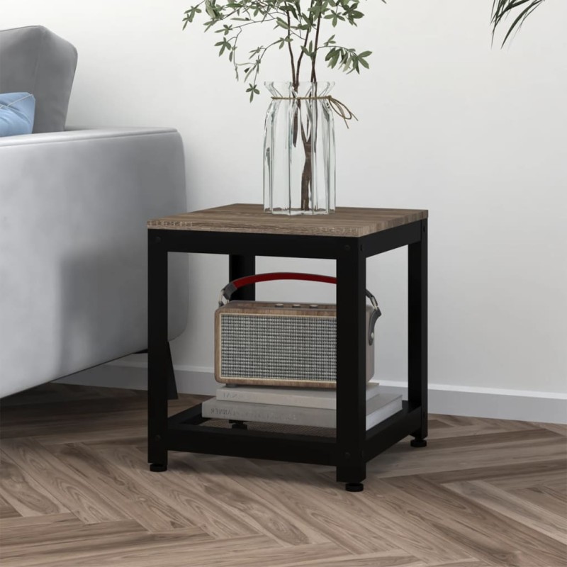 Mesa de apoio 40x40x45 cm MDF e ferro cinzento e preto-Mesas de apoio-Home Retail