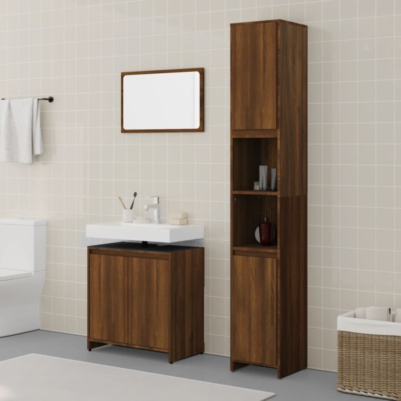 3 pcs conj. móveis WC derivados madeira cor carvalho castanho-Conjuntos de móveis para casa de banho-Home Retail