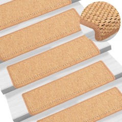 Tapetes escada adesivos aspeto sisal 15 pcs 65x21x4 cm laranja