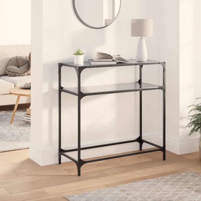 Mesa de centro com tampo em vidro preto 80x35x81 cm aço-Mesas consola-Home Retail