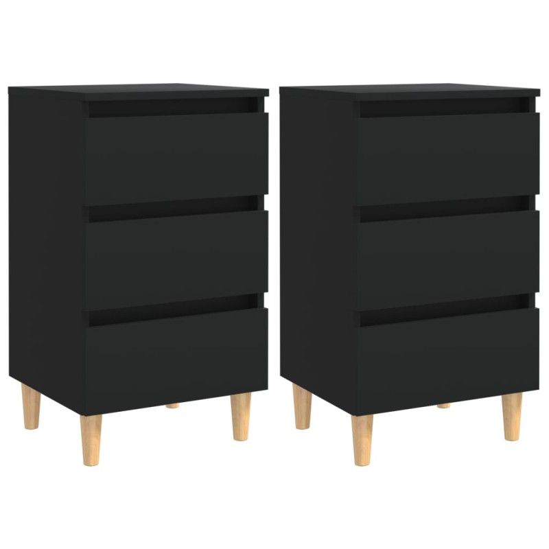 Mesas de cabeceira c/ pernas de madeira 2pcs 40x35x69cm preto-Mesas-de-cabeceira-Home Retail