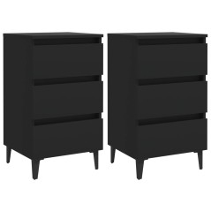 Mesa de cabeceira c/ pernas de metal 2 pcs 40x35x69 cm preto