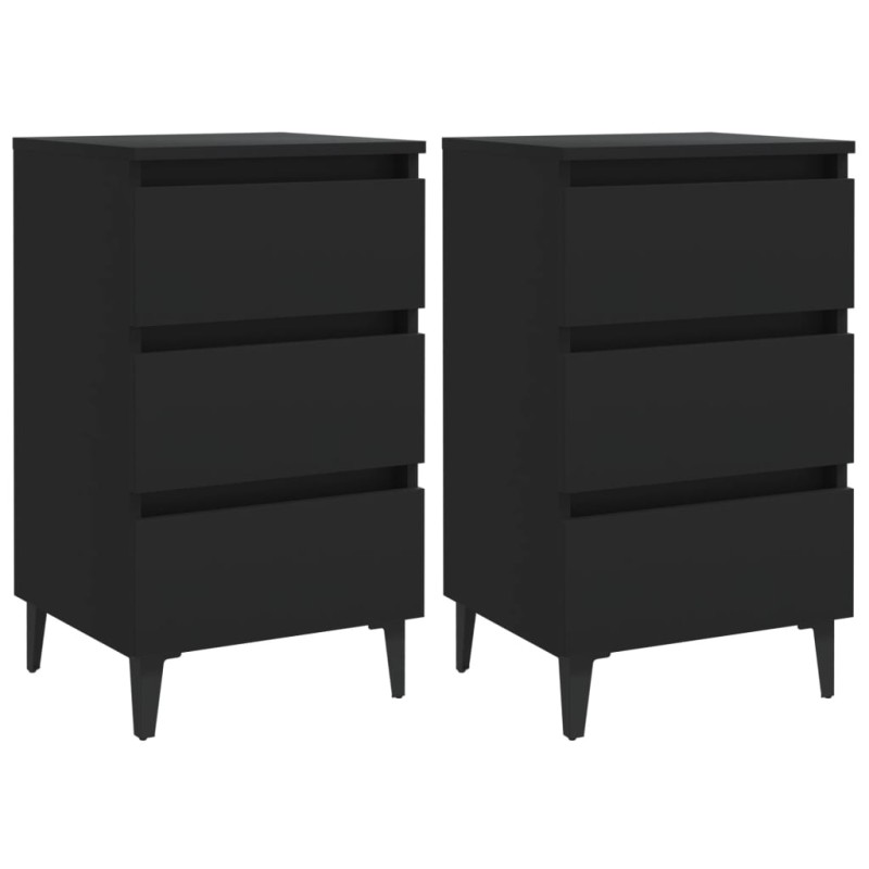 Mesa de cabeceira c/ pernas de metal 2 pcs 40x35x69 cm preto-Mesas-de-cabeceira-Home Retail