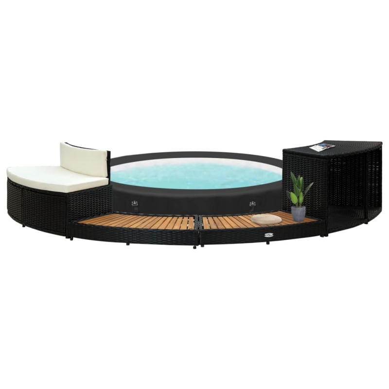 Contorno de spa vime PE e madeira de acácia maciça preto-Acessórios para piscinas e spa-Home Retail