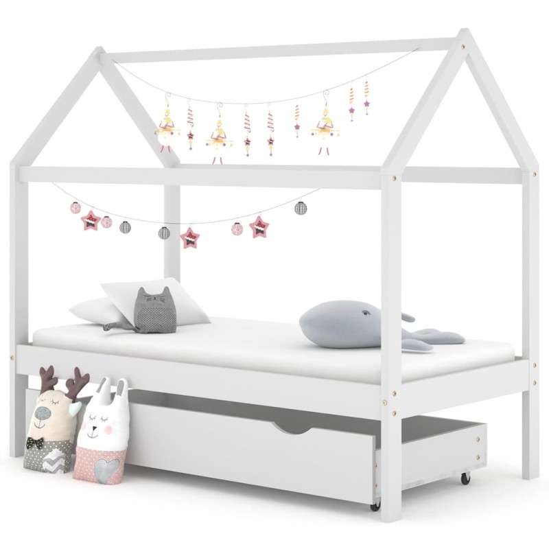 Cama para crianças c/ gaveta 80x160 cm pinho maciço branco-Berços e camas infantis-Home Retail