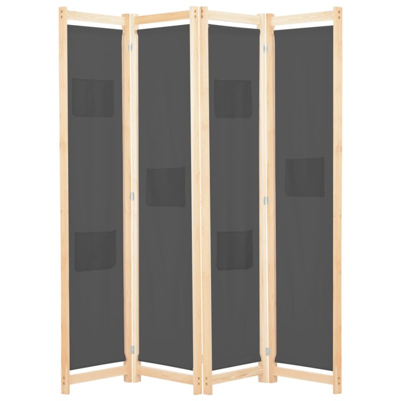 Divisória de quarto com 4 painéis 160x170x4 cm tecido cinzento-Biombos-Home Retail