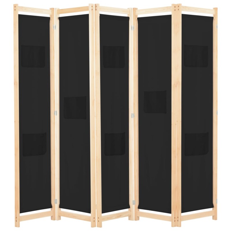 Divisória de quarto com 5 painéis 200x170x4 cm tecido preto-Biombos-Home Retail