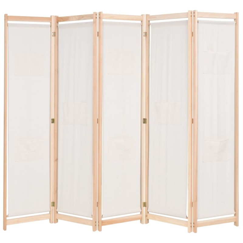 Divisória de quarto com 5 painéis 200x170x4 cm tecido creme-Biombos-Home Retail