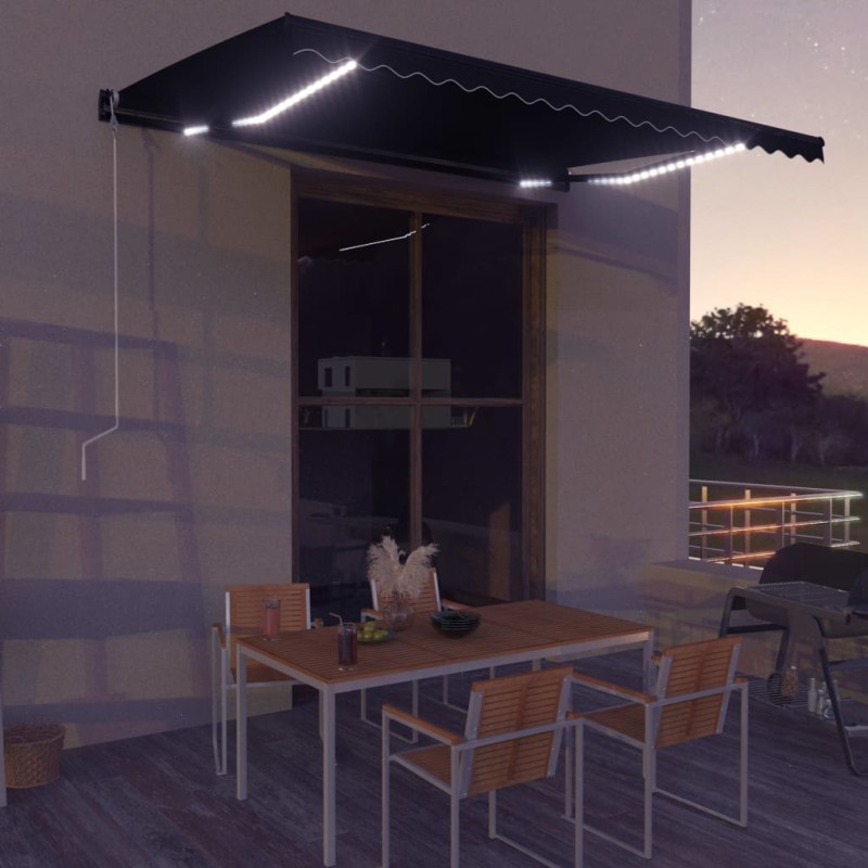 Toldo retrátil c/ sensor vento e LED 450x300 cm antracite-Toldos para janelas e portas-Home Retail