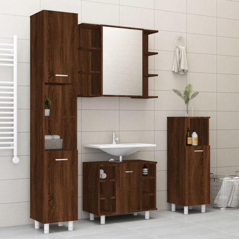 4 pcs conj. móveis wc derivados de madeira carvalho castanho-Conjuntos de móveis para casa de banho-Home Retail