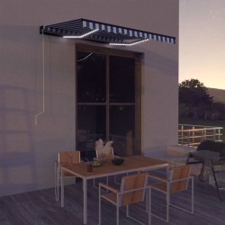 Toldo com sensor de vento e LED 300x250 cm azul e branco