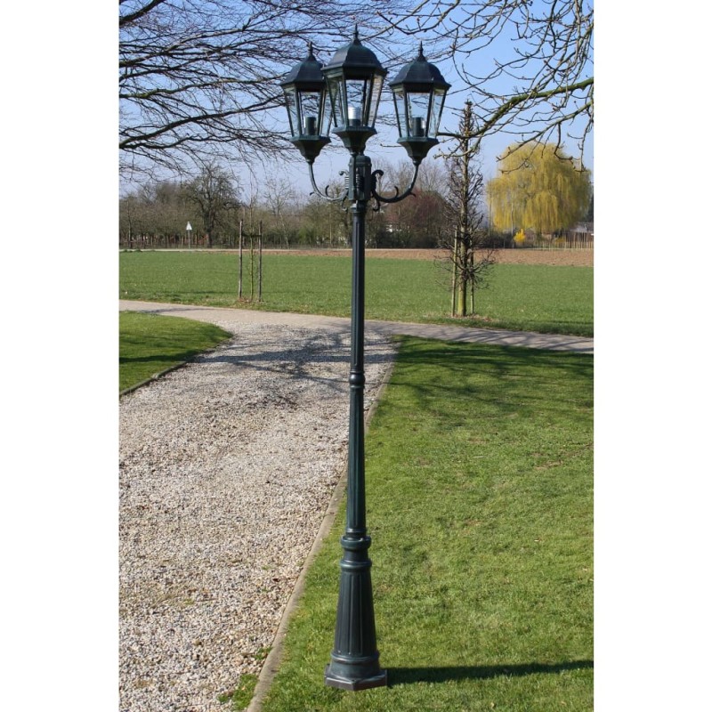 Brighton Candeeiro de pé p/ jardim 3 braços / 230 cm Verde escuro/preto-Iluminação de exterior-Home Retail