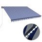 Toldo retrátil manual com LEDs 450x300 cm azul e branco