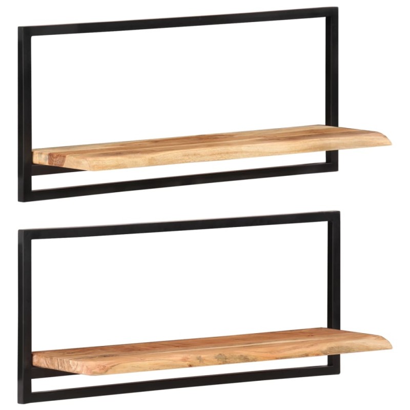 Prateleiras de parede 2 pcs 80x25x35 cm acácia maciça e aço-Prateleiras-Home Retail