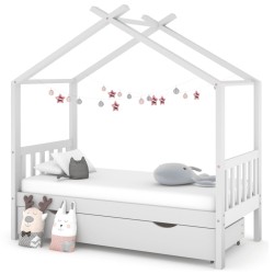 Estrutura cama criança c/ gaveta 80x160 cm pinho maciço branco