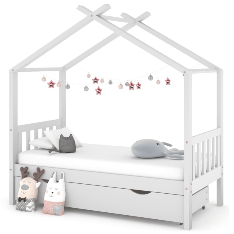 Estrutura cama criança c/ gaveta 80x160 cm pinho maciço branco-Berços e camas infantis-Home Retail