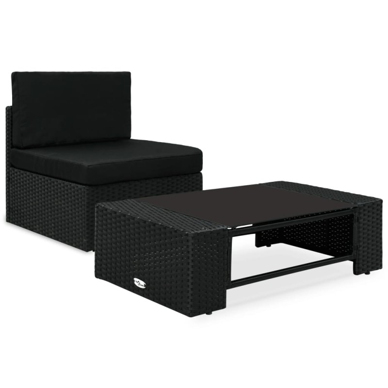 2 pcs conjunto lounge para jardim vime PE preto-Unidades de sofá com módulos externos-Home Retail