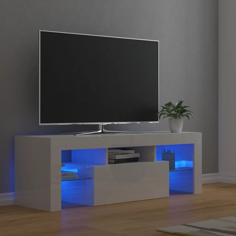 Móvel de TV com luzes LED 120x35x40 cm branco brilhante-Móveis de TV-Home Retail