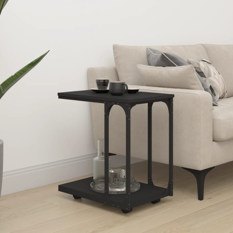 Mesa de apoio c/ rodas 50x35x55,5 cm derivados de madeira preto-Mesas de apoio-Home Retail