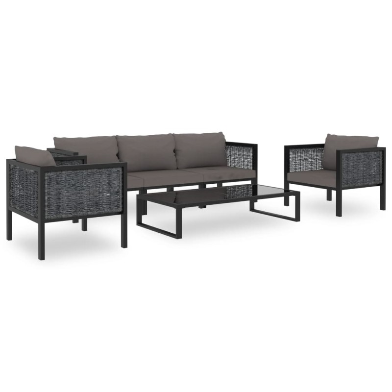 6 pcs conjunto lounge de jardim c/ almofadões vime PE antracite-Conjuntos de jardim-Home Retail