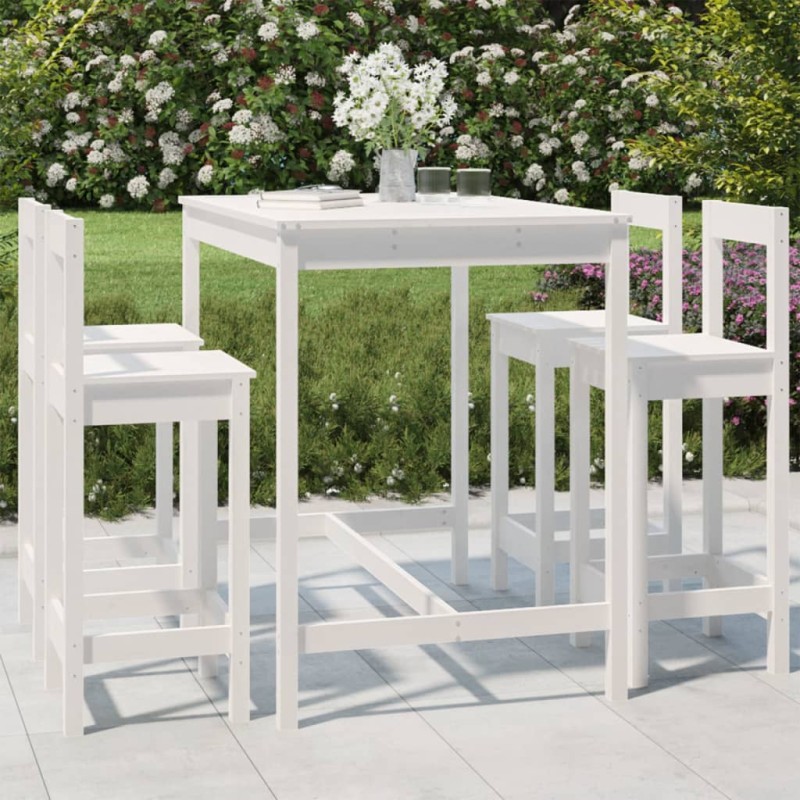 5 pcs conjunto de bar para jardim pinho maciço branco-Conjuntos de jardim-Home Retail