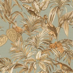 DUTCH WALLCOVERINGS Papel de parede Bird-of-Paradise azul esverdeado