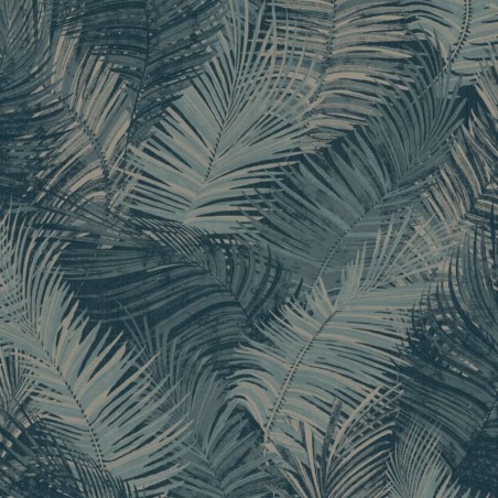 DUTCH WALLCOVERINGS Papel de parede Palm azul petróleo