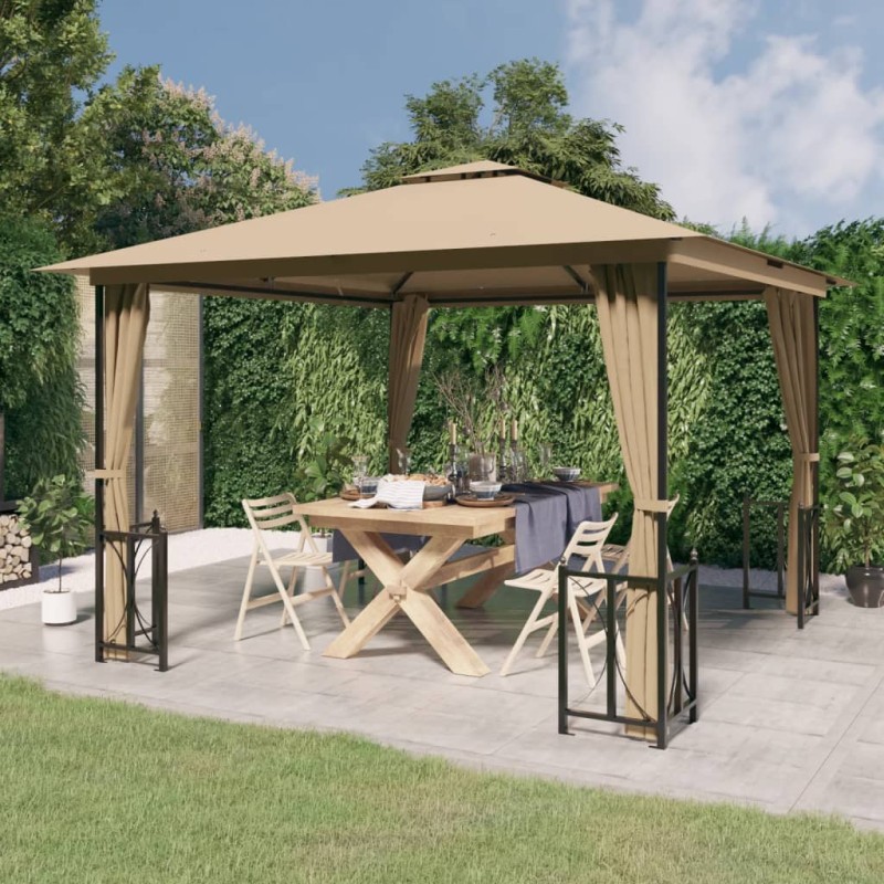 Gazebo c/ paredes laterais e telhado duplo 3x3 m cinza-acast.-Toldos e gazebos-Home Retail