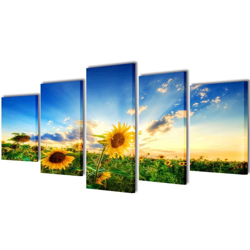 Políptico com impressão de girassol 200 x 100 cm-Pósteres, quadros e artes visuais-Home Retail