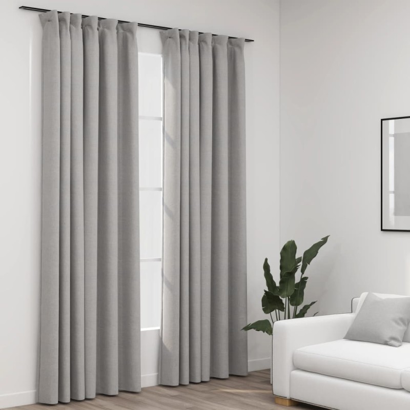 Cortinas opacas aspeto linho c/ ganchos 2pcs 140x245cm cinzento-Persianas e cortinas-Home Retail