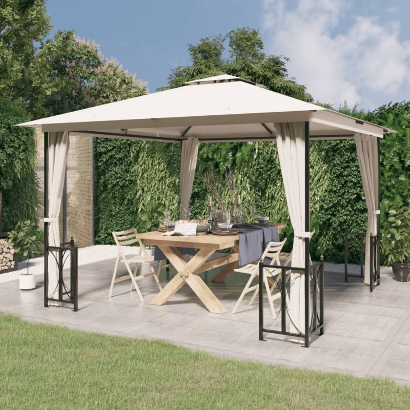 Gazebo com paredes laterais e telhado duplo 3x3 m cor creme-Toldos e gazebos-Home Retail