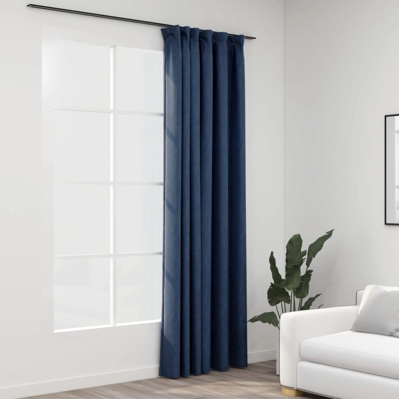 Cortinas opacas aspeto linho com ganchos 290x245 cm azul-Persianas e cortinas-Home Retail