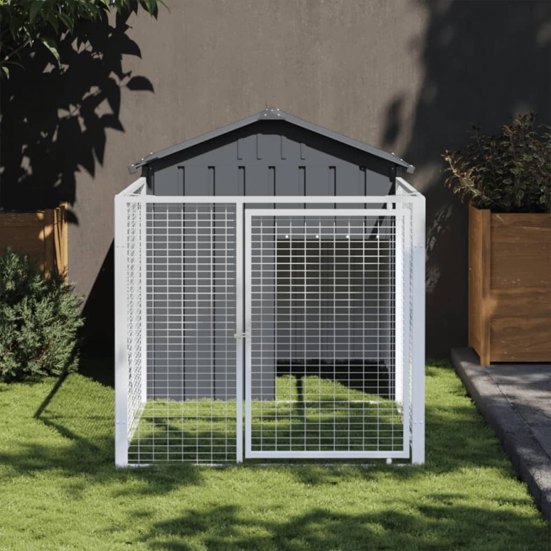 Casota para cães com parque aço galvanizado antracite-Casotas para cães-Home Retail