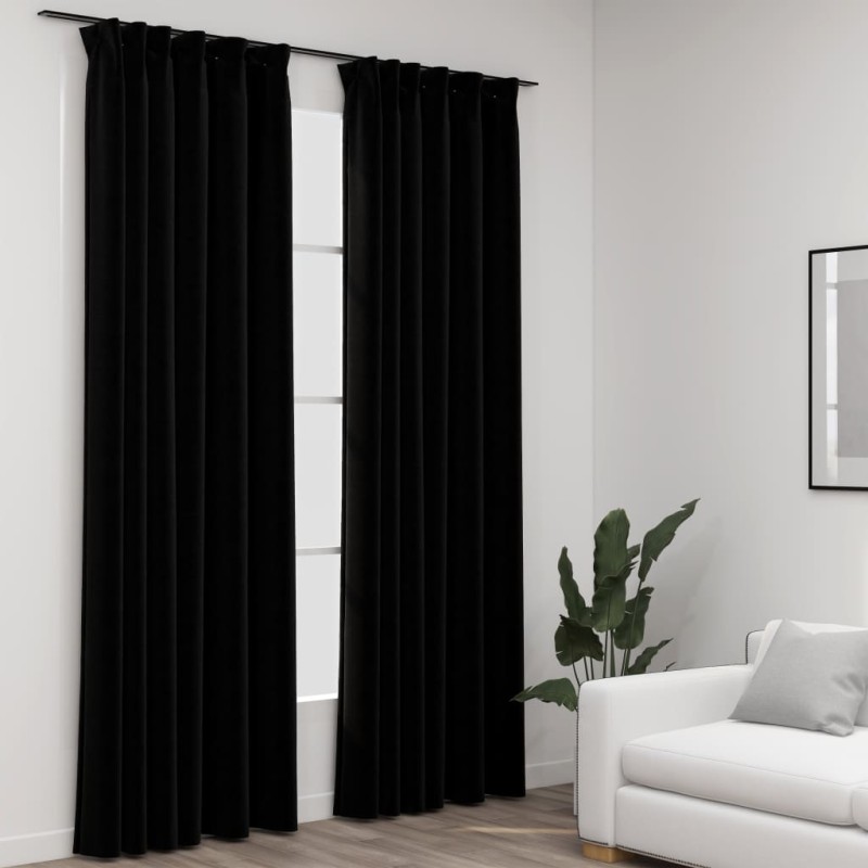 Cortinas opacas aspeto linho com ganchos 2 pcs 140x225 cm preto-Persianas e cortinas-Home Retail