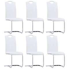 Cadeiras de jantar cantilever 6 pcs couro artificial branco