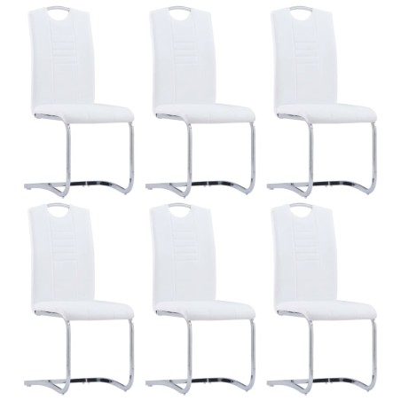 Cadeiras de jantar cantilever 6 pcs couro artificial branco