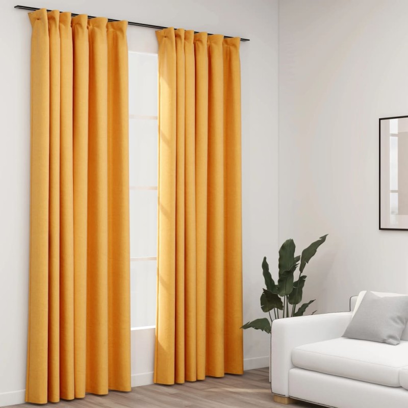 Cortinas opacas aspeto linho c/ ganchos 2 pcs 140x225cm amarelo-Persianas e cortinas-Home Retail