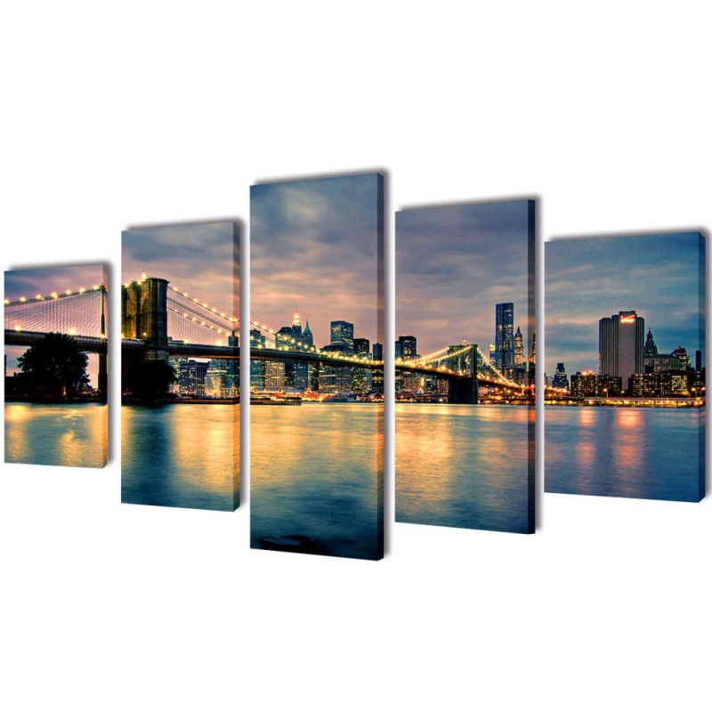 Políptico com impressão vista rio da ponte de Brooklyn 200 x 100 cm-Pósteres, quadros e artes visuais-Home Retail