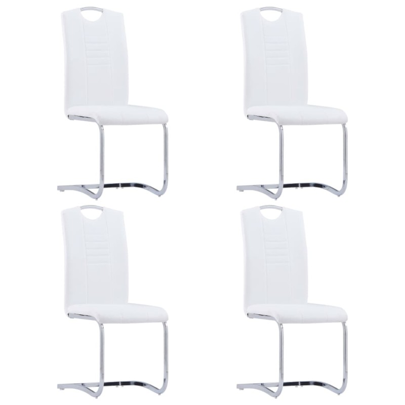 Cadeiras de jantar cantilever 4 pcs couro artificial branco-Cadeiras de cozinha e sala de jantar-Home Retail